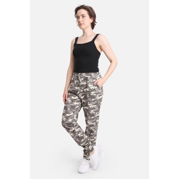 WOMEN'S GREEN/CREAM CAMO JOGGER PANTS W/FRONT POCKETS & TIE STRING-NWT S/M, L/XL - Picture 2 of 12
